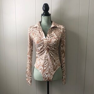 SO Women's Brown and White Bodysuit with collar